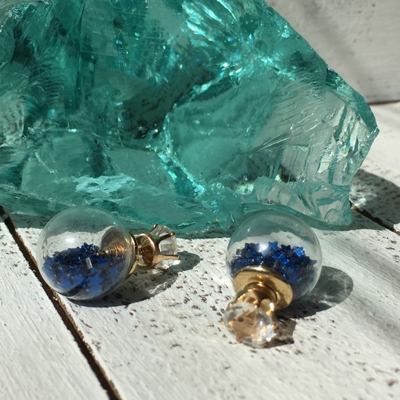 Royal Blue Double Stud Earrings - Picture 5 of 8